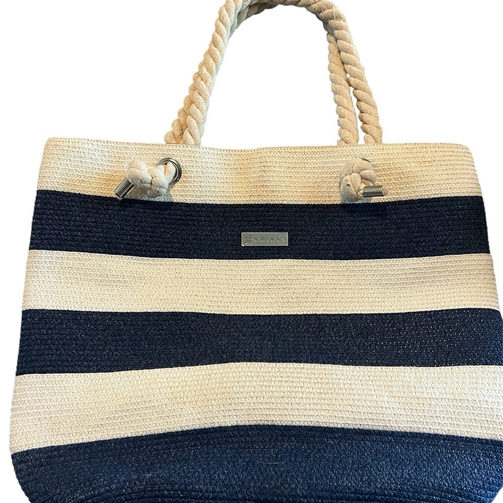 Elegant Navy and Cream Striped Tote